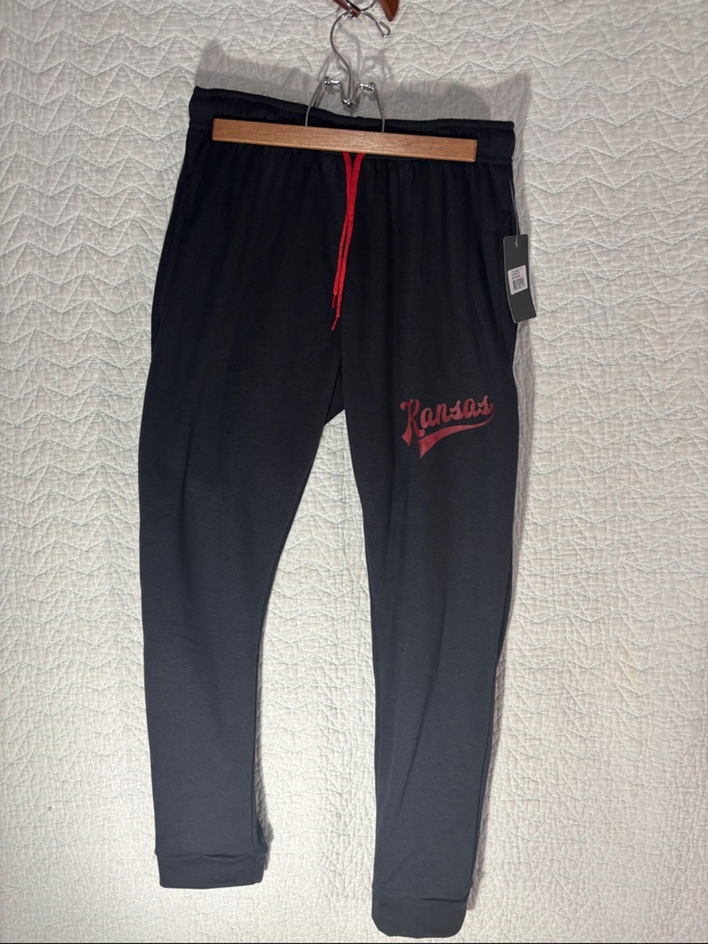 Black Women's Track Joggers with Red Accents - Kansas Script - Picture 6 of 7